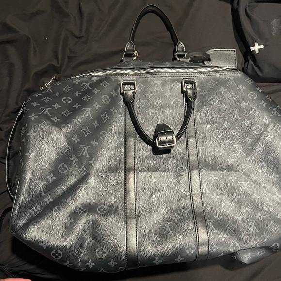 Black Louis Vuitton duffel bag keepall Bandouliere. - Picture 1 of 7